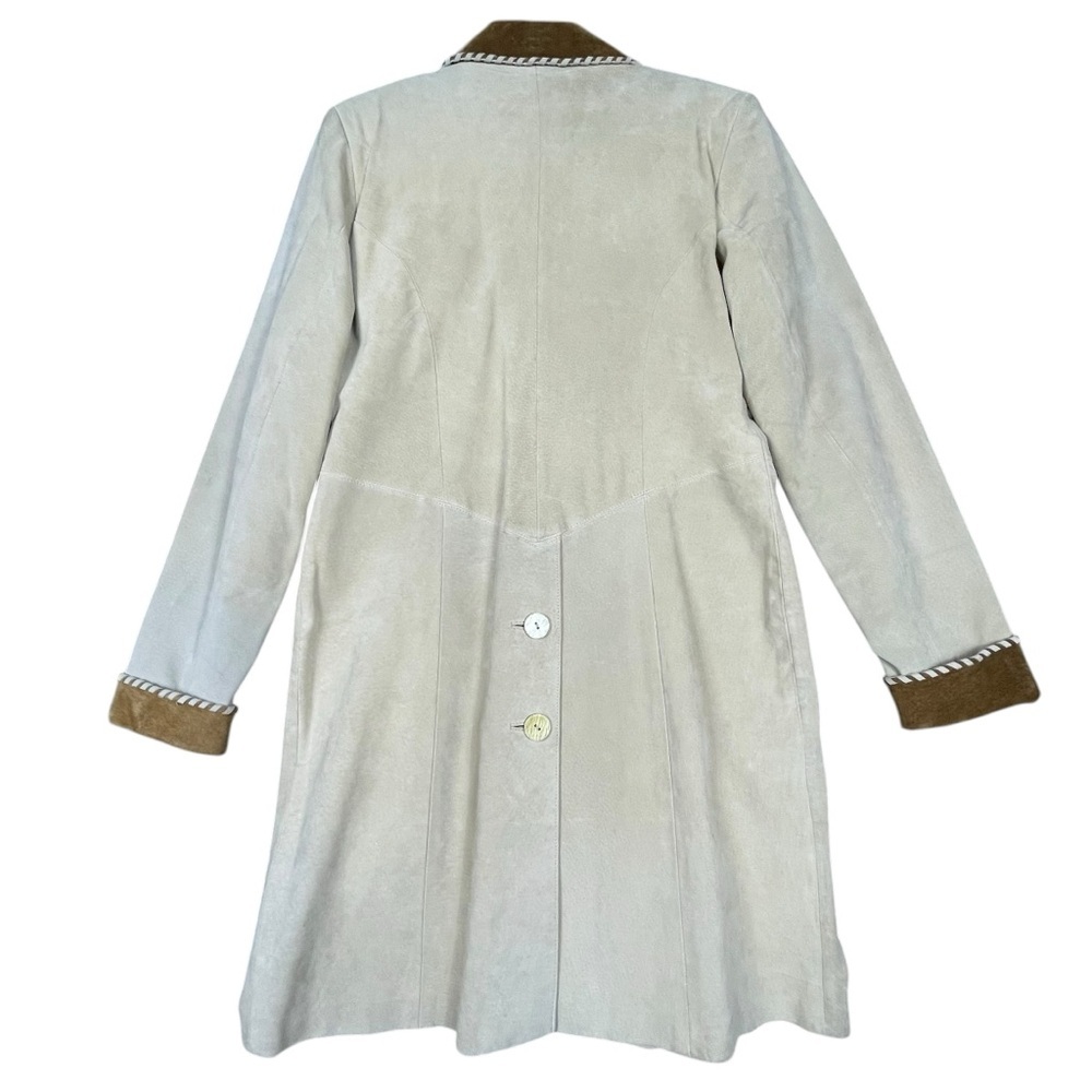 Vtg Lew Margam Leather Suede Western Aspen Whipstitch Studs Mid-Length Coat-Sz 8 - Picture 3 of 16